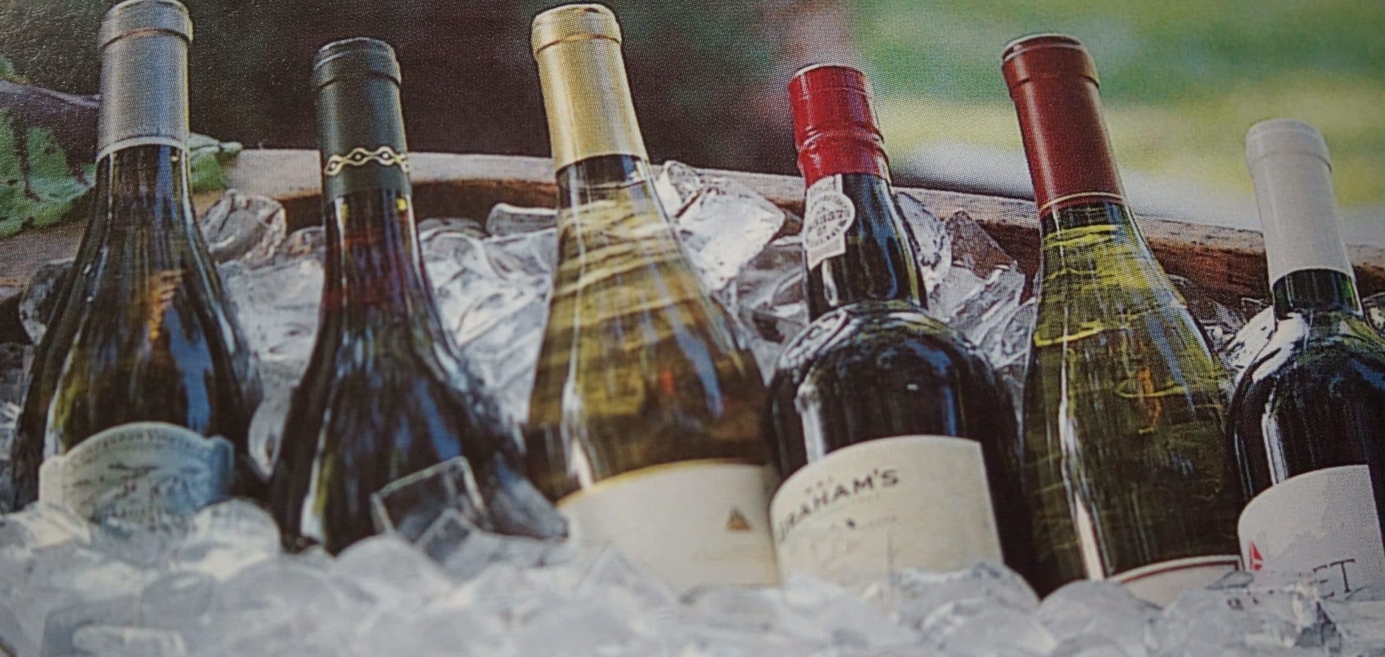 Wine bottles on ice